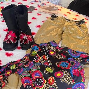 UGG Black Sequins Boots with Custom Red Floral Design Sequins